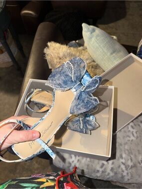 Betsey Johnson Light Blue Floral Bow Ankle-Strap Heels